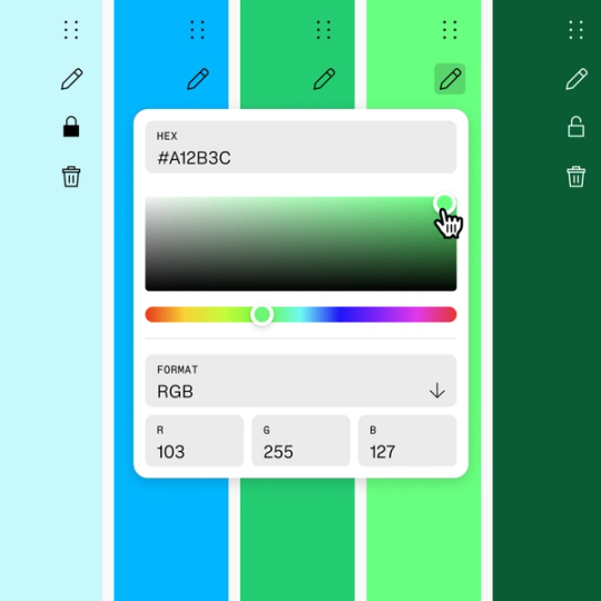 Figma’s color palette generator crafts harmonious color combinations. Start with a single hue or random selection, then shuffle through different color schemes to find the perfect palette.