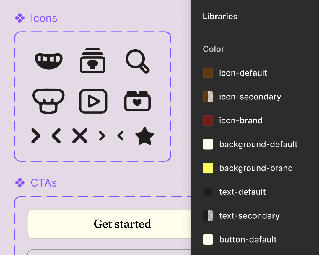 various icons with color libraries in right hand panel