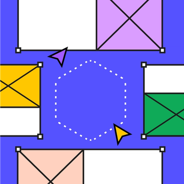 A graphic representation of multiple wireframes and cursors on a blue background.