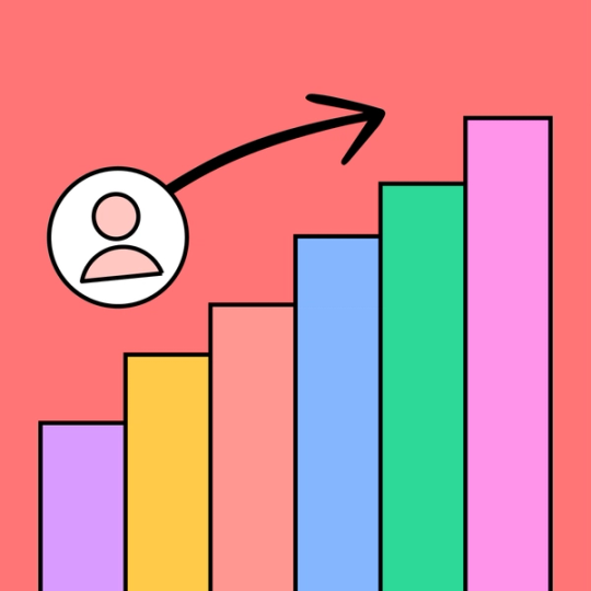 generic human icon hovering above rectangles in a stair formation, indicating the human is going up