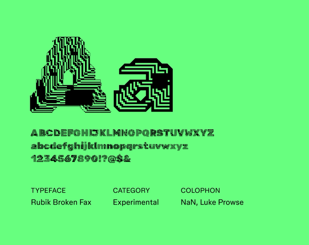 Rubik Broken Fax futuristic font example.