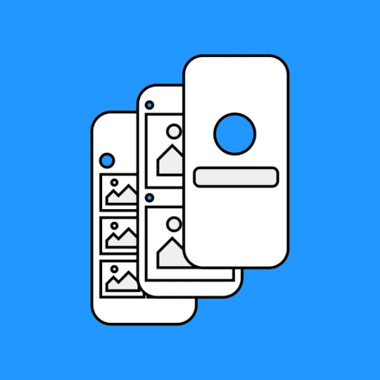 three overlapping phone screen mockups