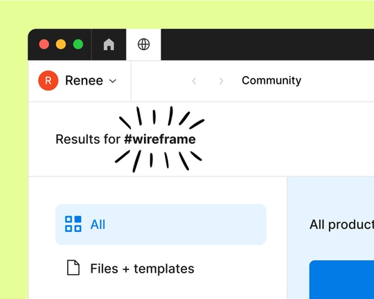 Search results for “wireframe” in Figma’s community.