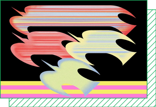 An abstract illustration of colorful, tessellated bird shapes that grow more stretched as they rise.