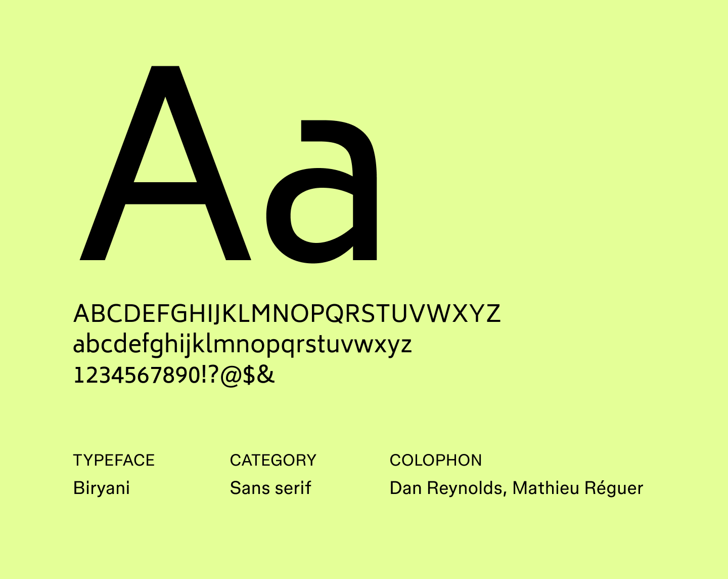 Example text using the sans serif font Briyani.