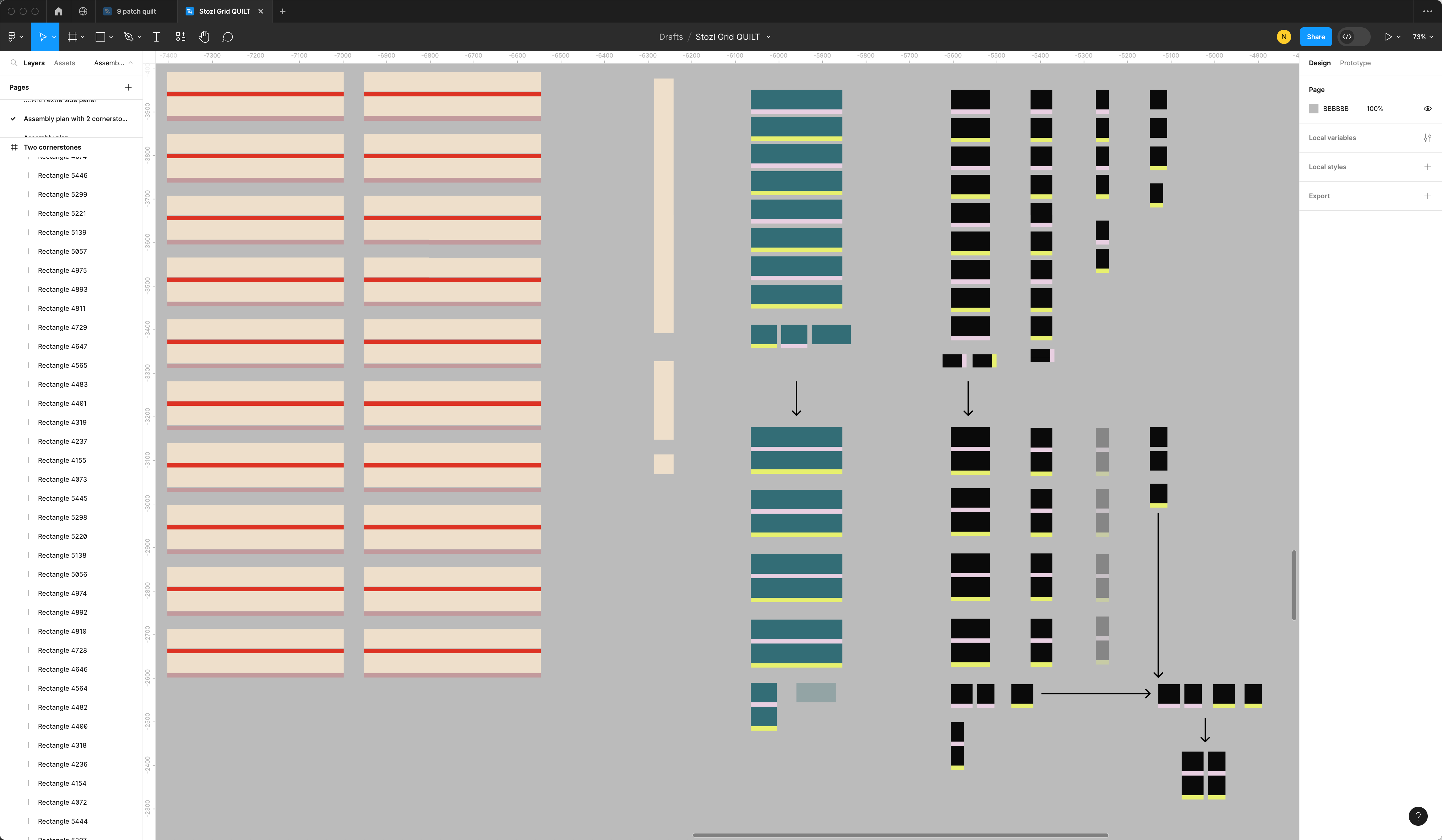 Sections of the grid quilt broken out into pieces in Figma.