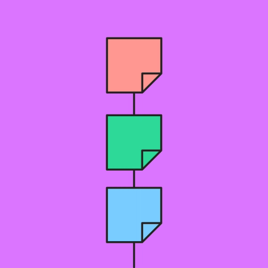 three sticky notes in a column