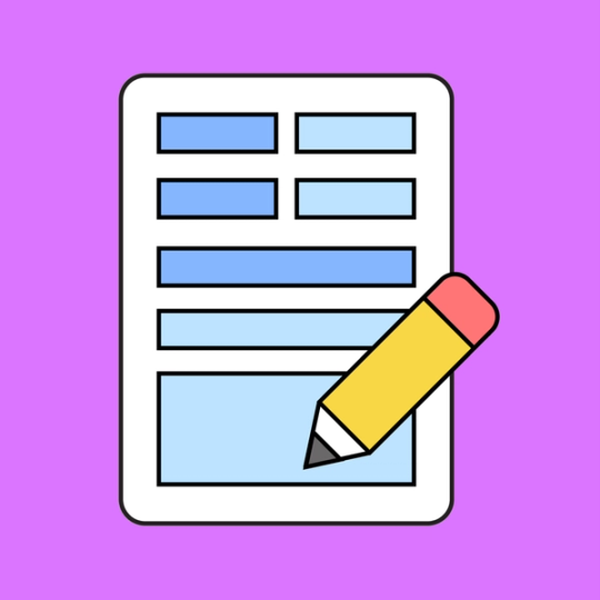 blue piece of paper with a yellow pencil