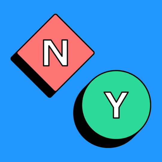 the letter N on a red diamond shape and the letter Y on a green circle