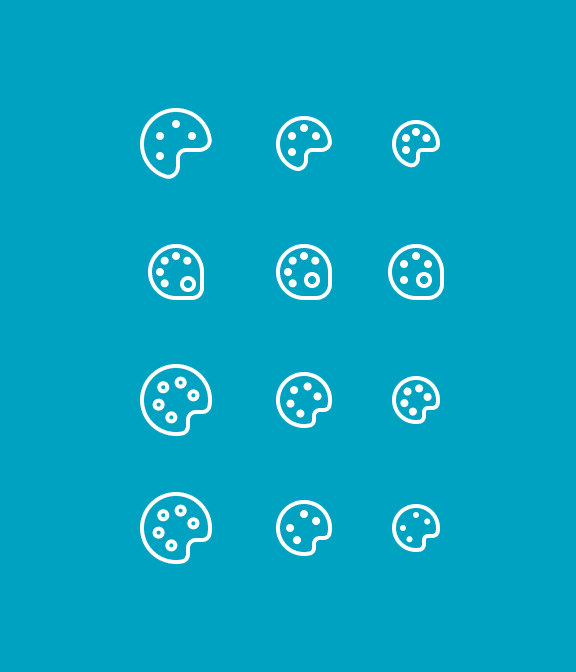 A series of painter palette symbols with variatons like number of palettes