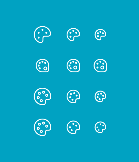 A series of painter palette symbols with variatons like number of palettes