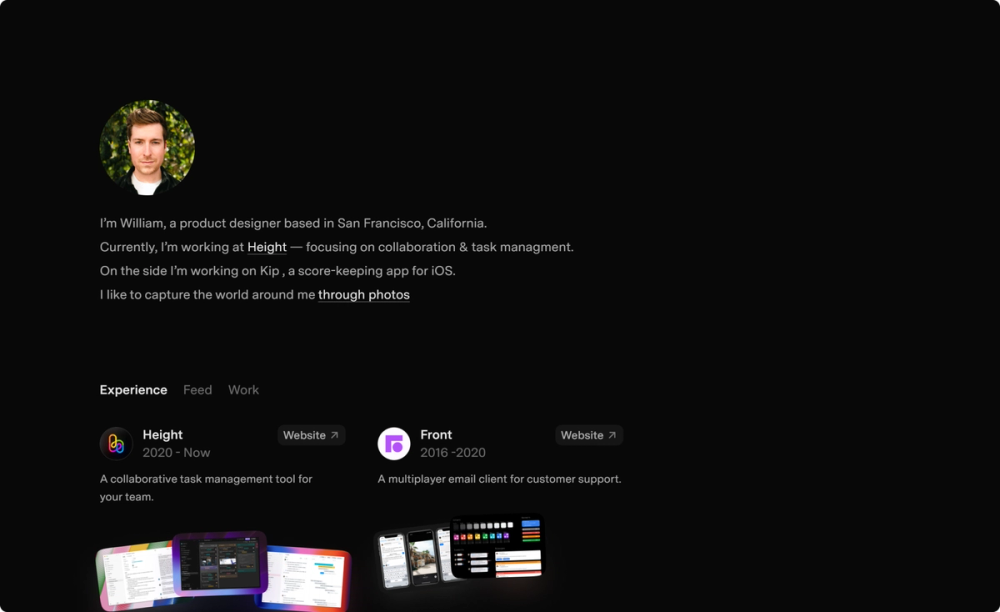 Ein Screenshot der Portfolio-Website von William Bout.