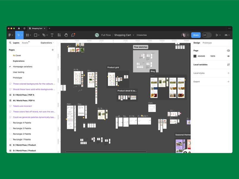 A Figma file a designer is preparing to hand off to a developer.