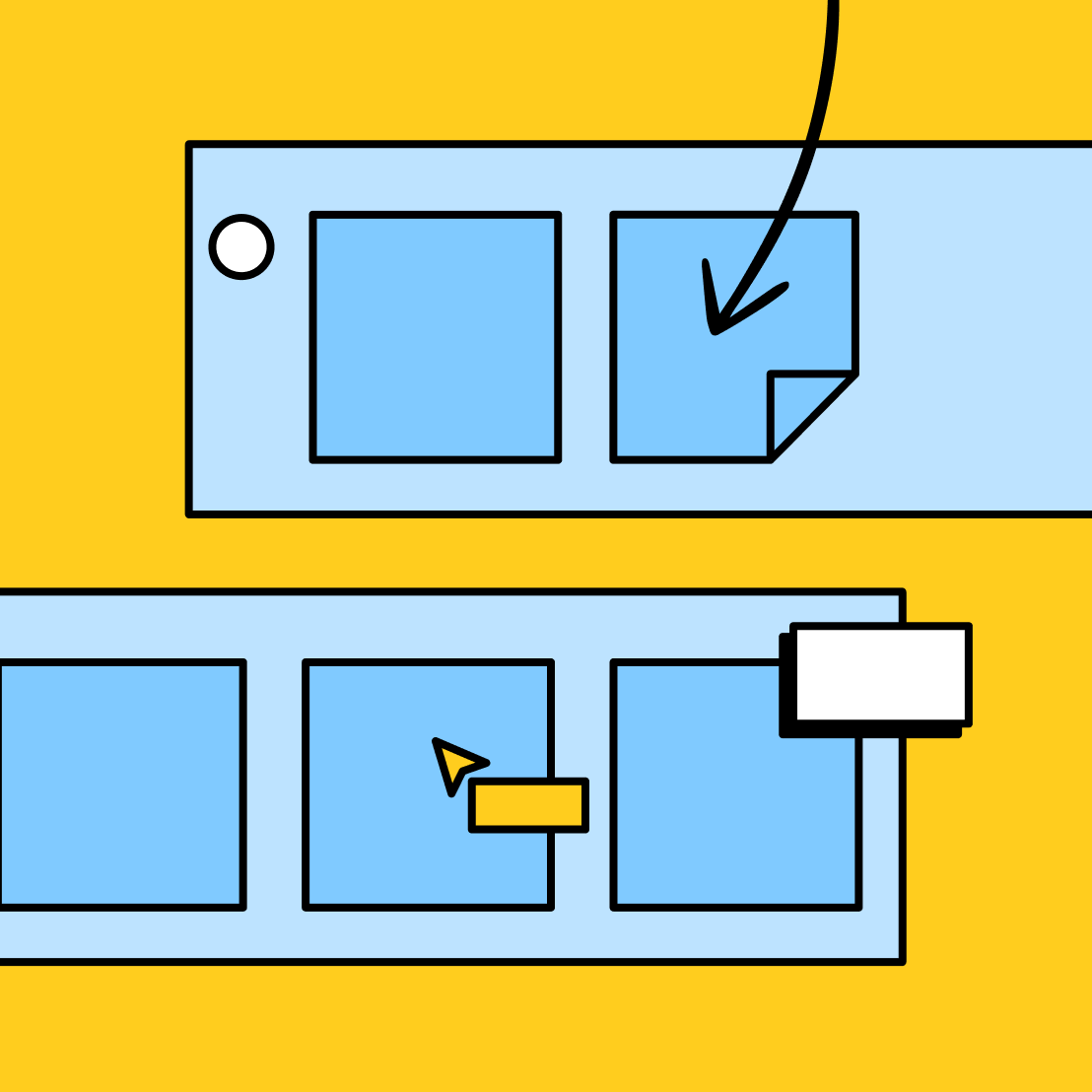 two parallel rows of blue sticky notes