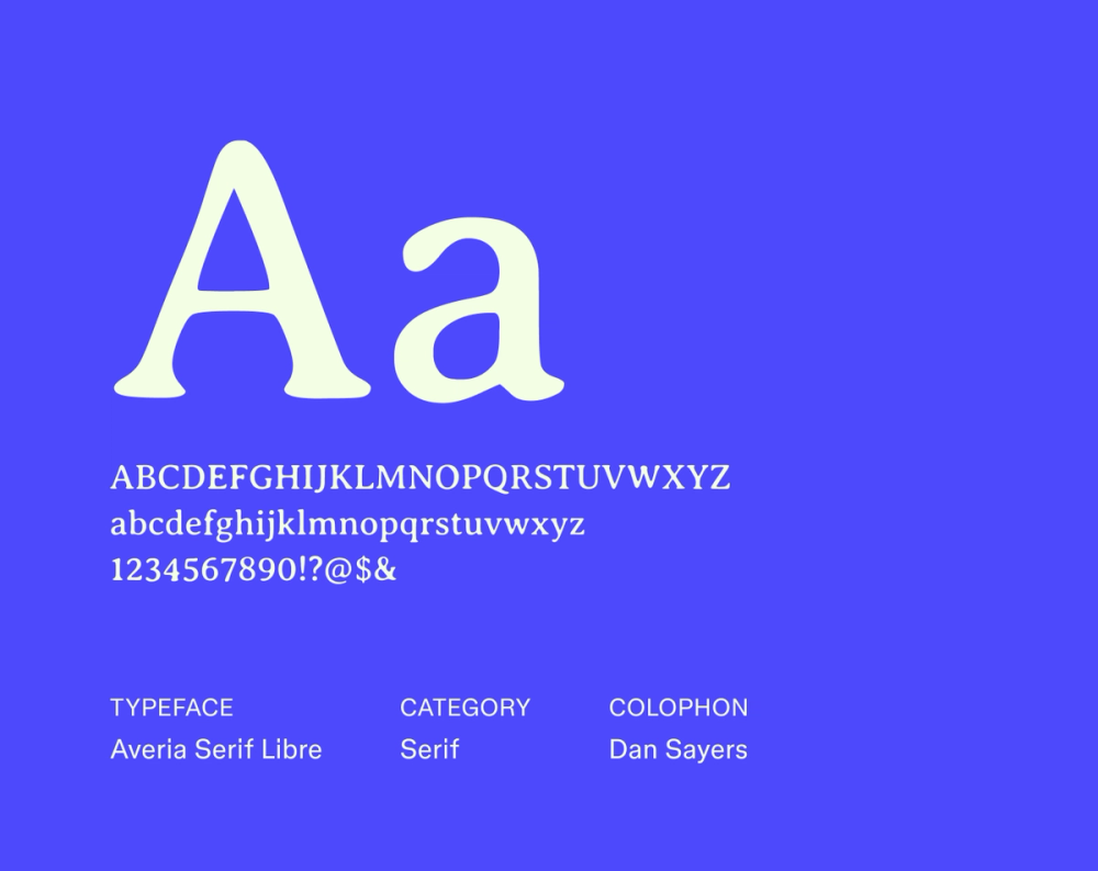 Averia Serif Libre sample with rounded terminals, moderate stroke contrast, and a friendly, informal tone.