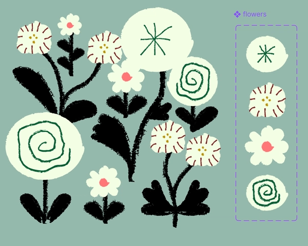 flower illustrations with variants