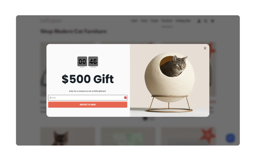 Sample Tuft & Paw CTA including a $500 gift offer.