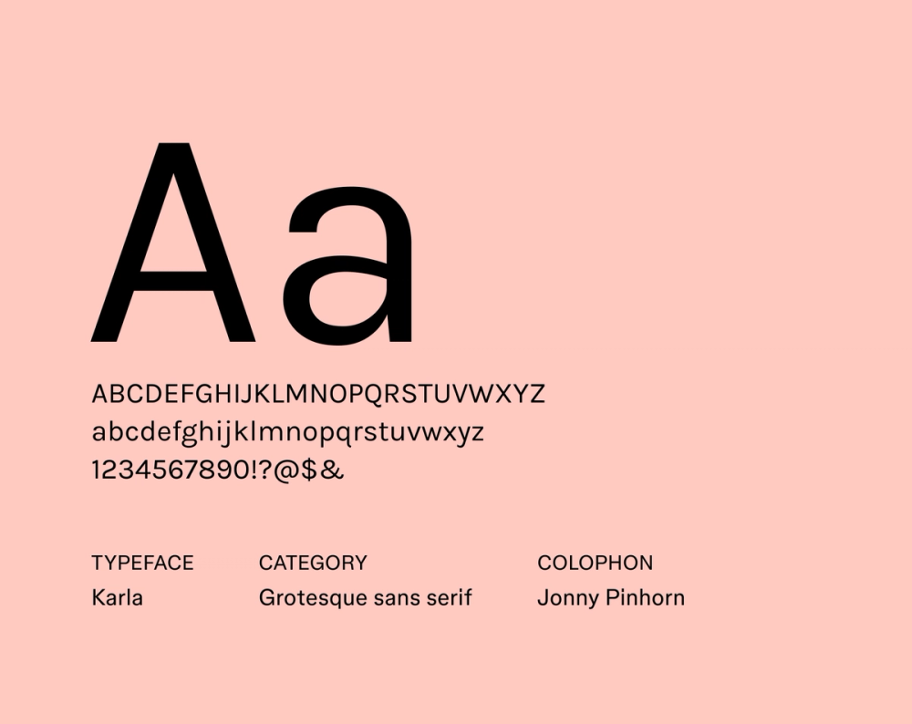 Karla minimalist font example.