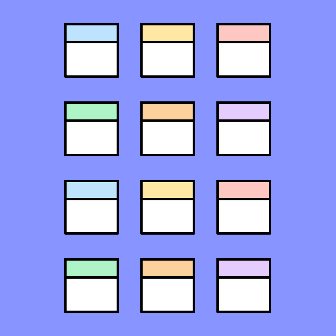 twelve squares intended to represent individual months within a yearly calendar