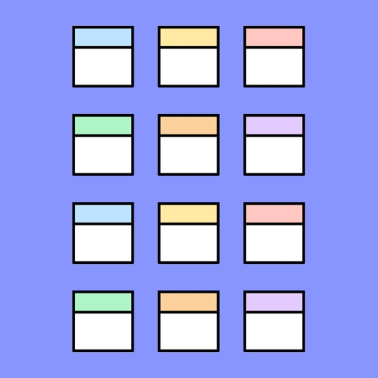 twelve squares intended to represent individual months within a yearly calendar