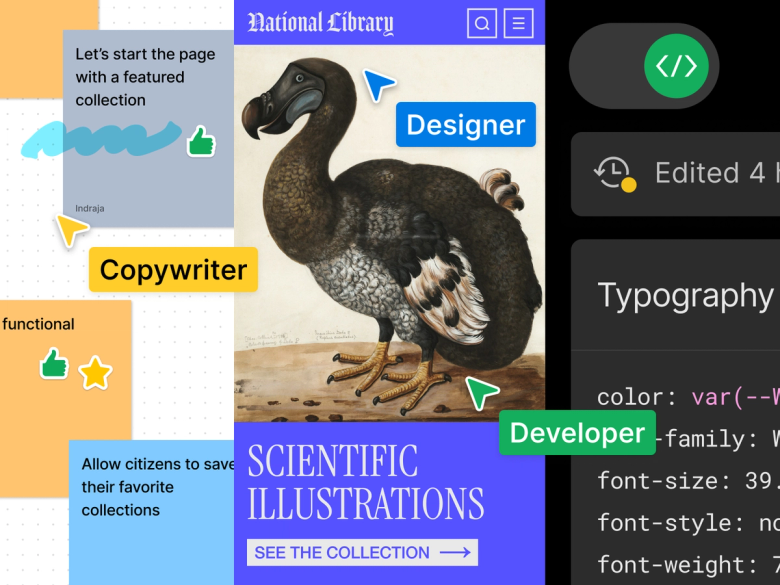 Designs with sticky notes, cursors, and dev mode