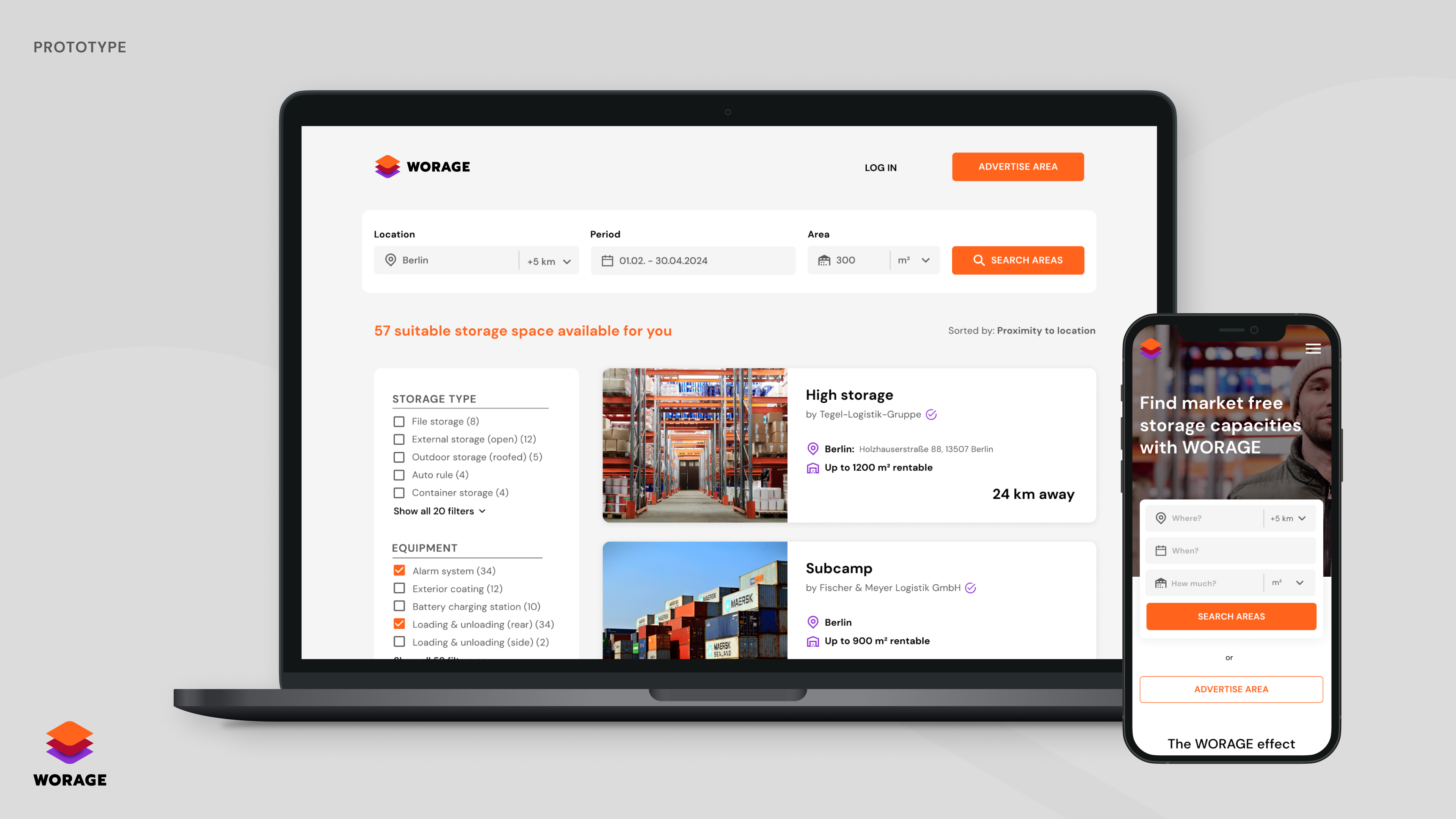 A macbook and tablet showcasing the Worage homepage,