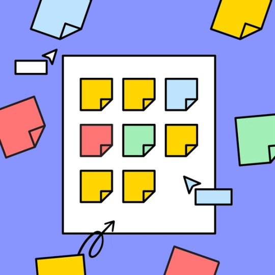 three rows of sticky notes with FigJam's collaborative tools