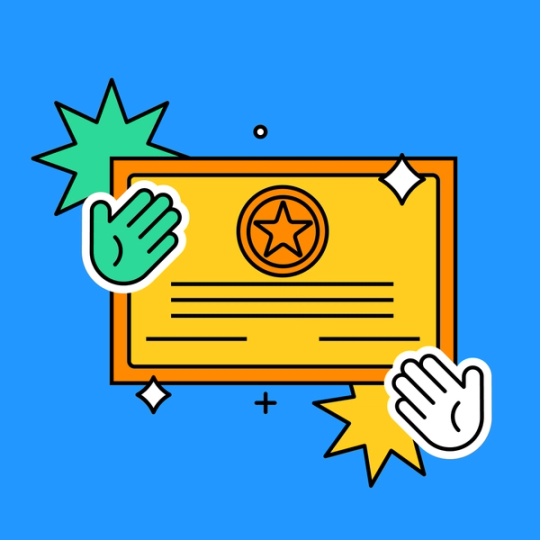 congratulations certificate with starburst and waving emojis