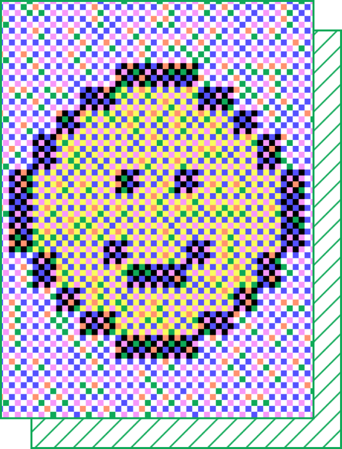 An illustration of a pixelated smiley face