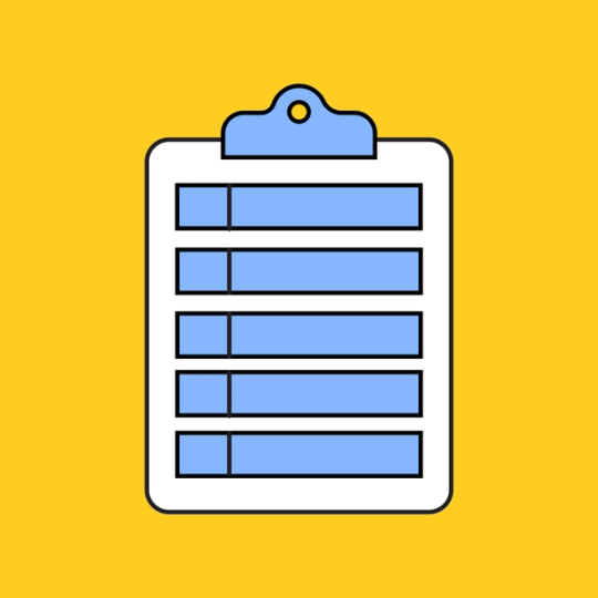 clipboard with blue sections as line items