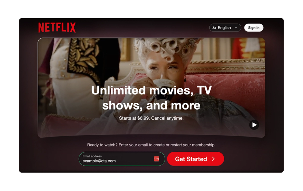 Sample Netflix CTA including Get Started.