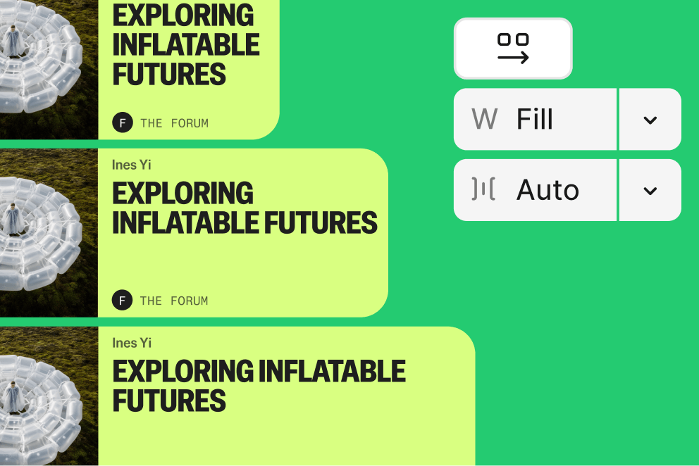 Three variations of one design adjusting in size with auto layout