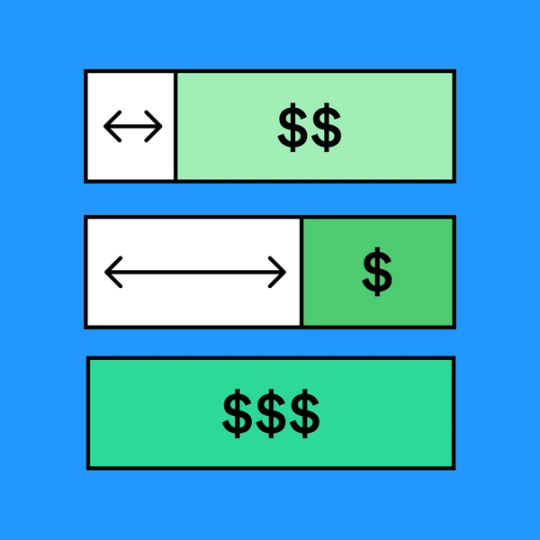 three green and white squares with arrows pointing to dollar signs