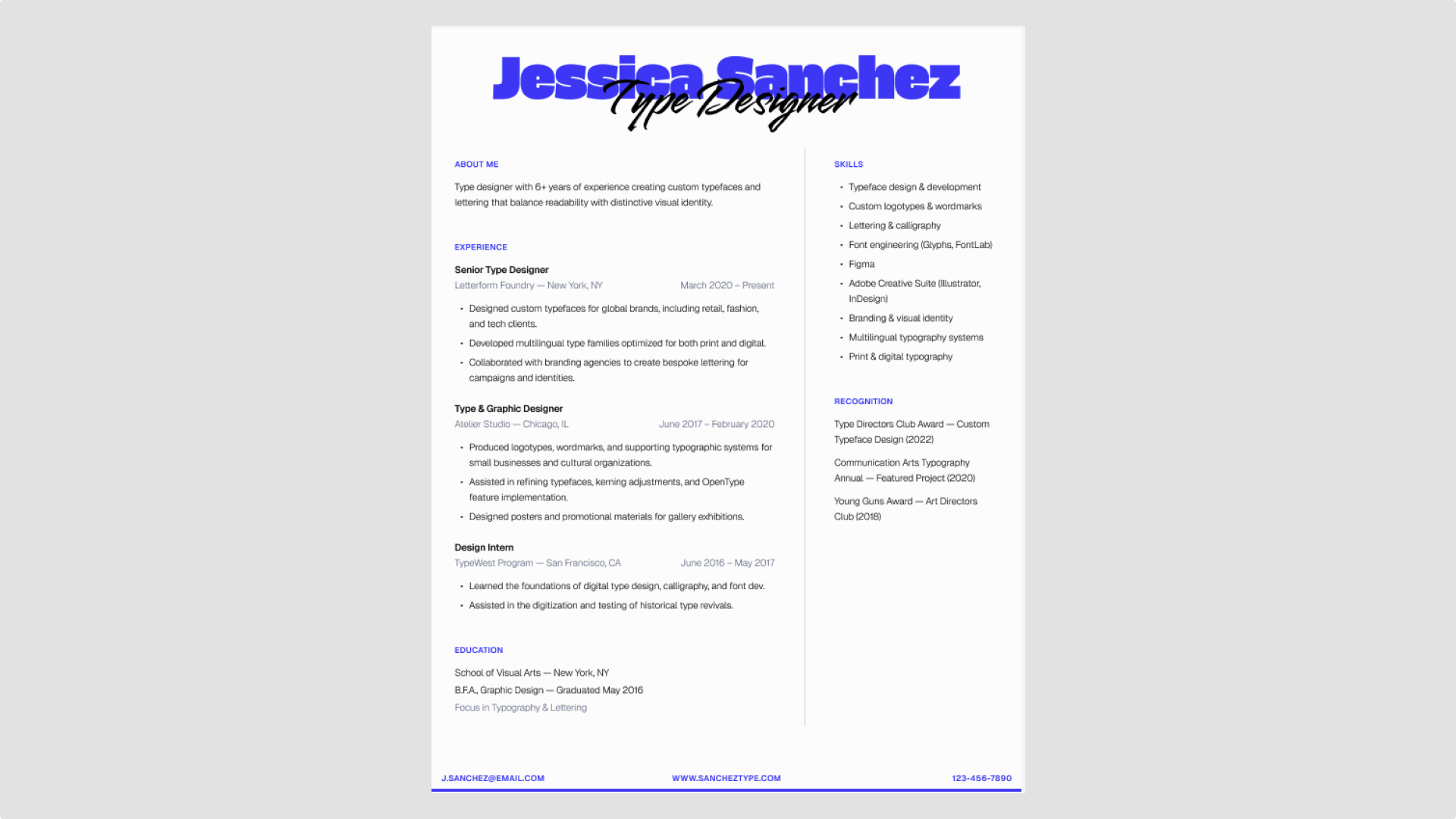 Screenshot of Figma’s typographic statement resume template.