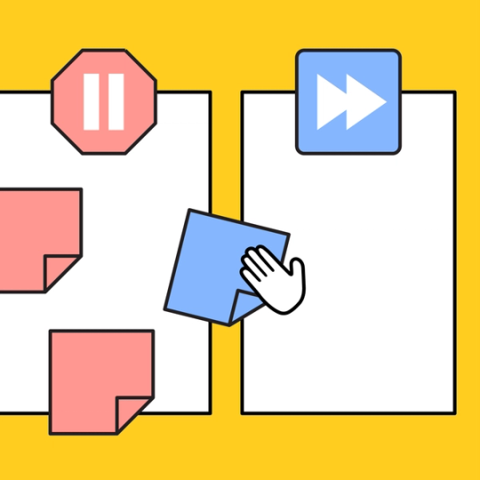 stop and continue diagram with sticky notes overlayed