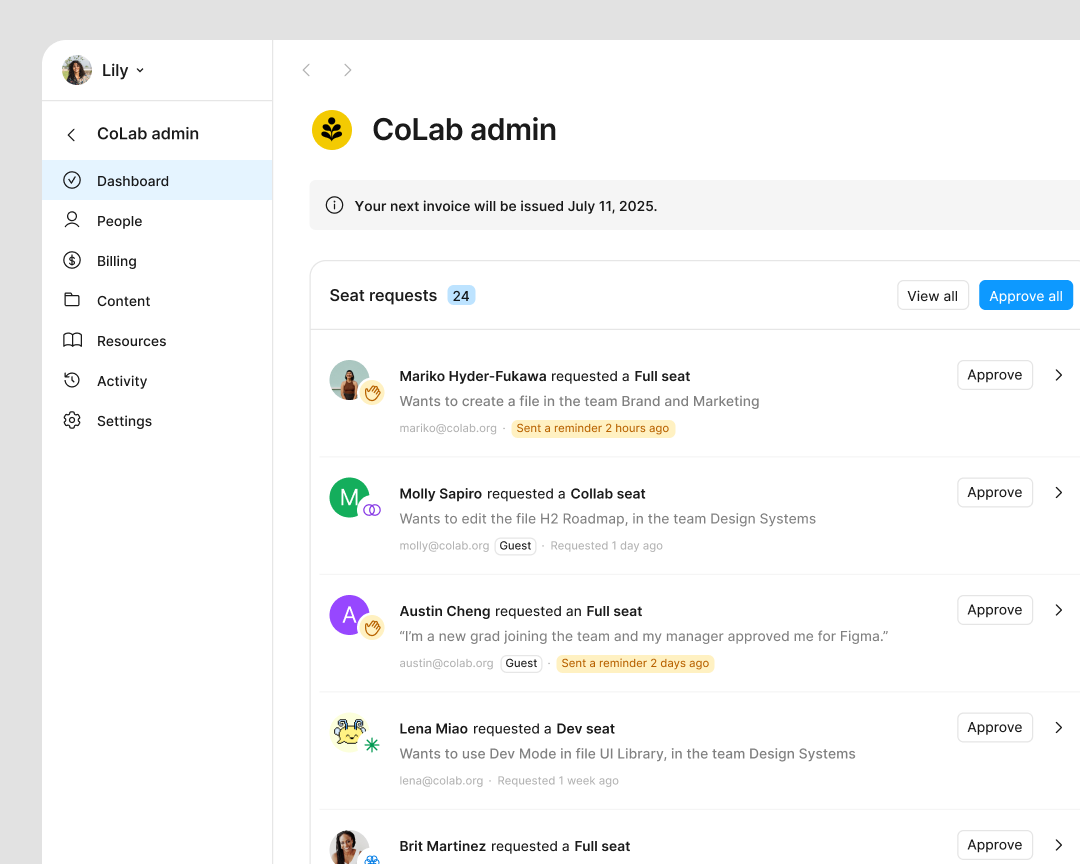colab admin screen with controls