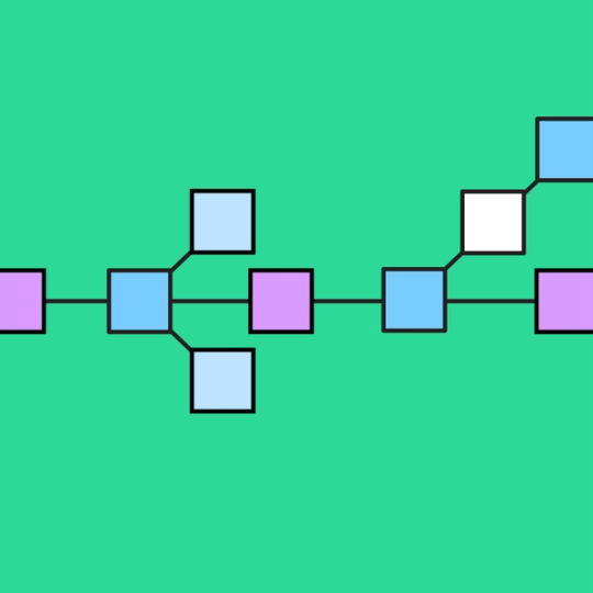 color square shapes all connected to each other by lines over a green background