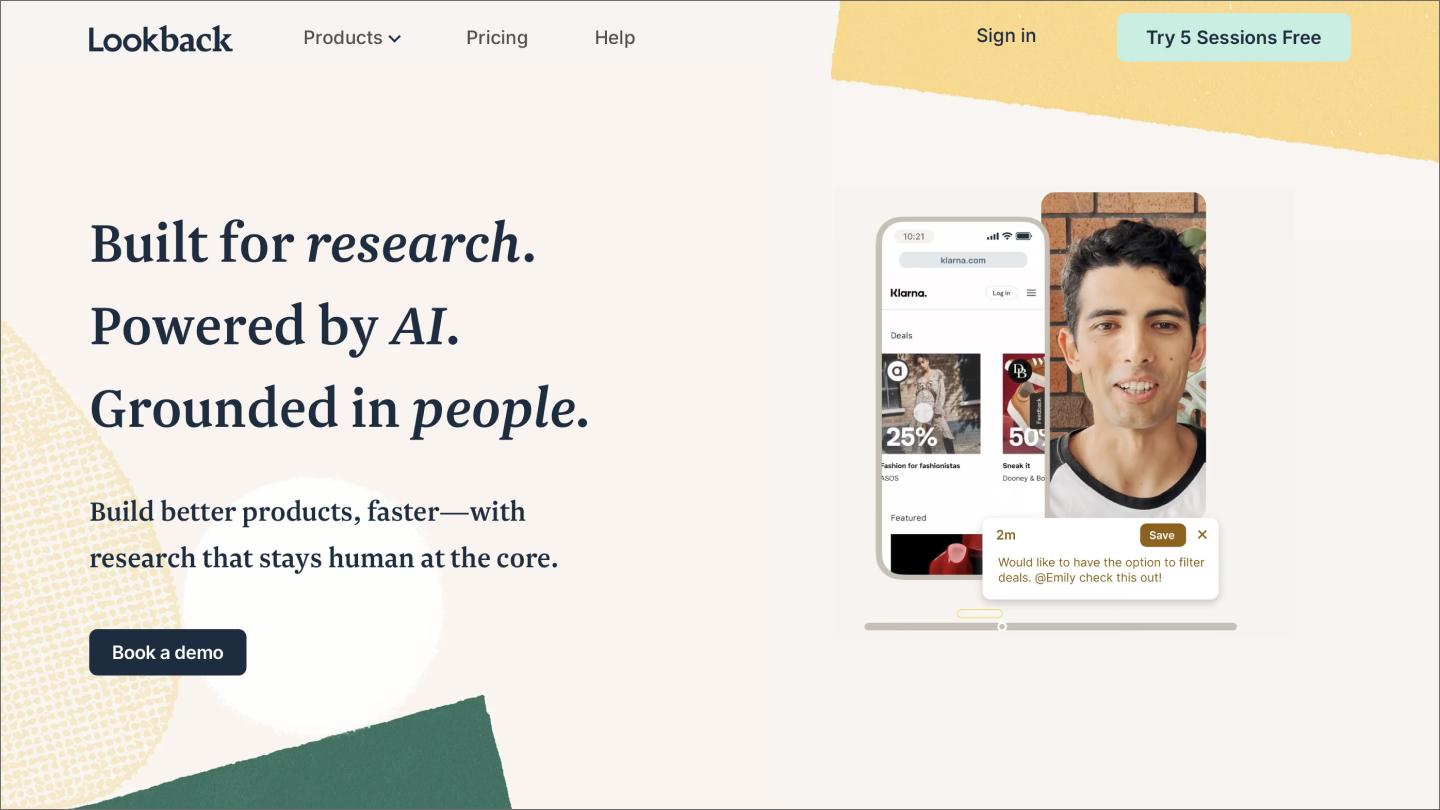 Screenshot of the Lookback home page.