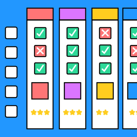 product comparison chart with four columns and five rows