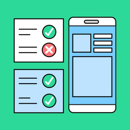 phone UX design mockup with checklists on the left hand side