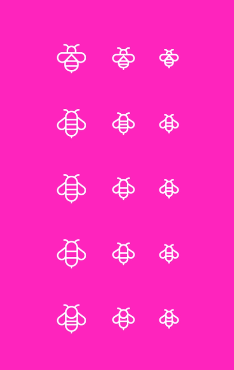 A series of bee icons with varying antenna lengths