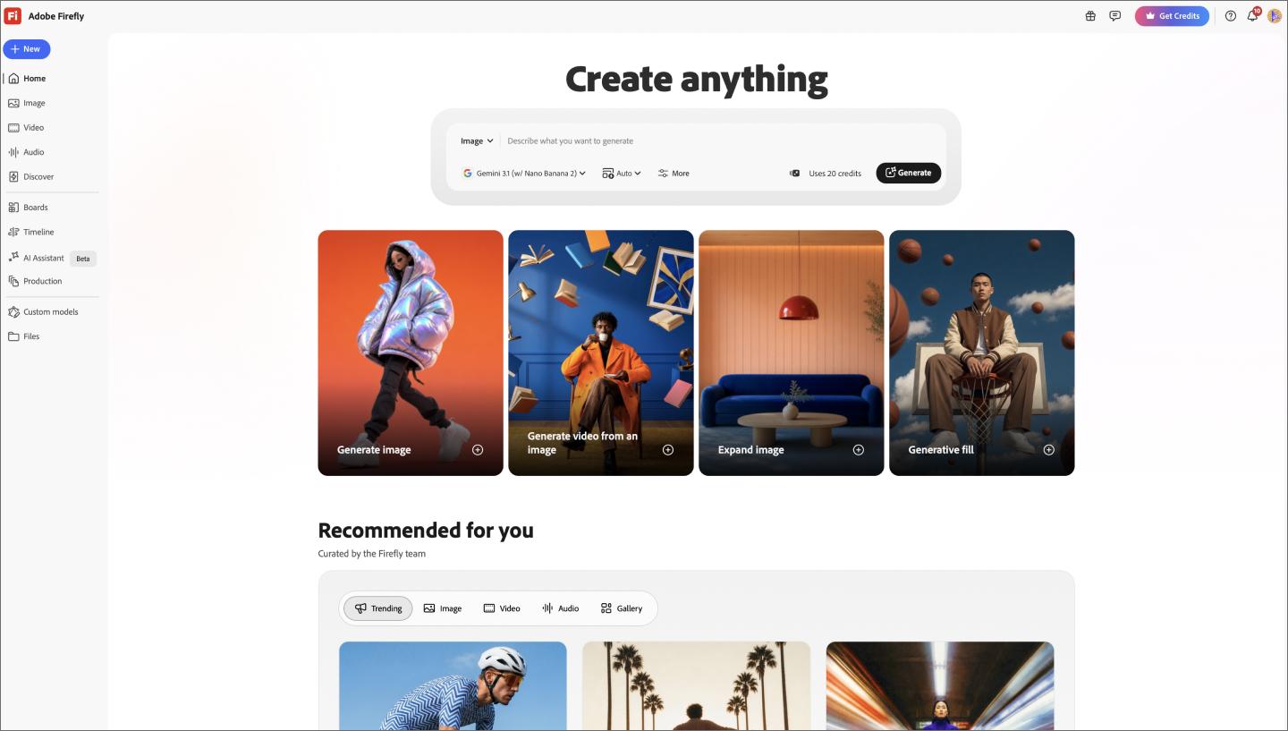 The homepage for Adobe Firefly.