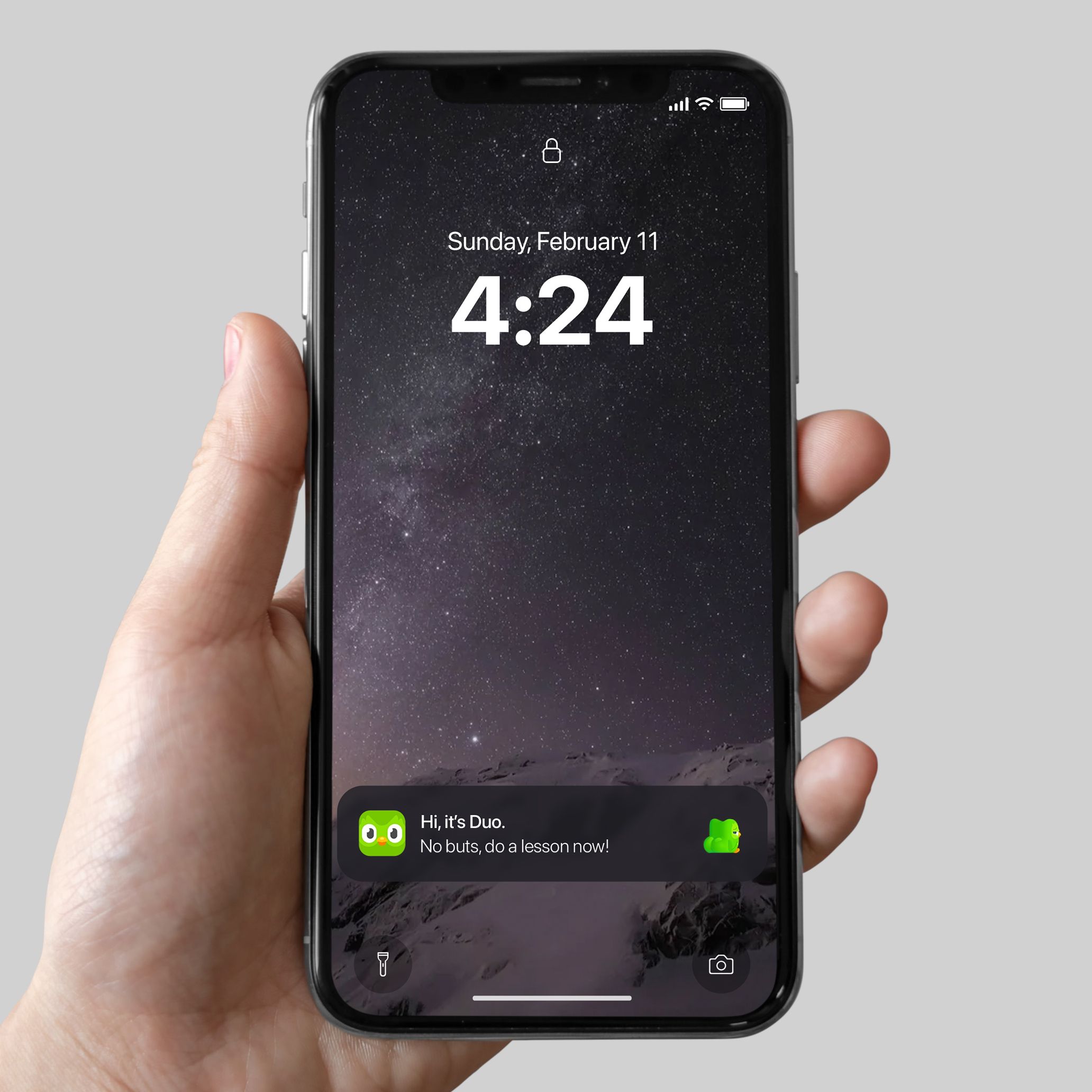 A mockup of the push notification shows how it will appear on a phone screen. It reads, “No buts, do a lesson now!”