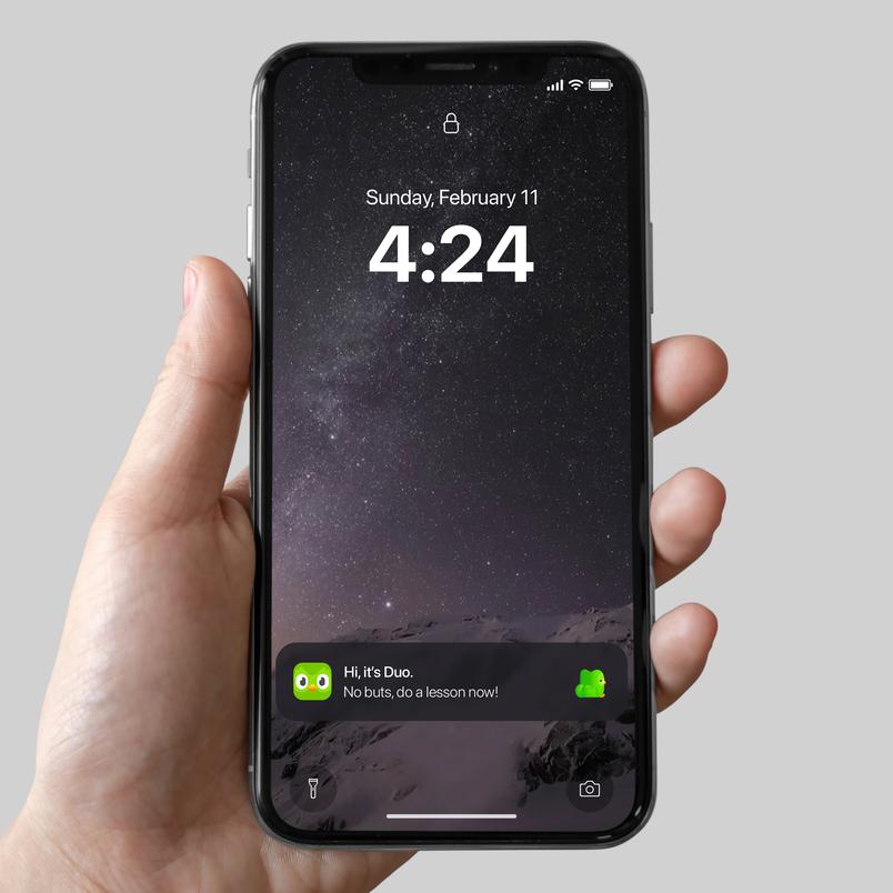 A mockup of the push notification shows how it will appear on a phone screen. It reads, “No buts, do a lesson now!”