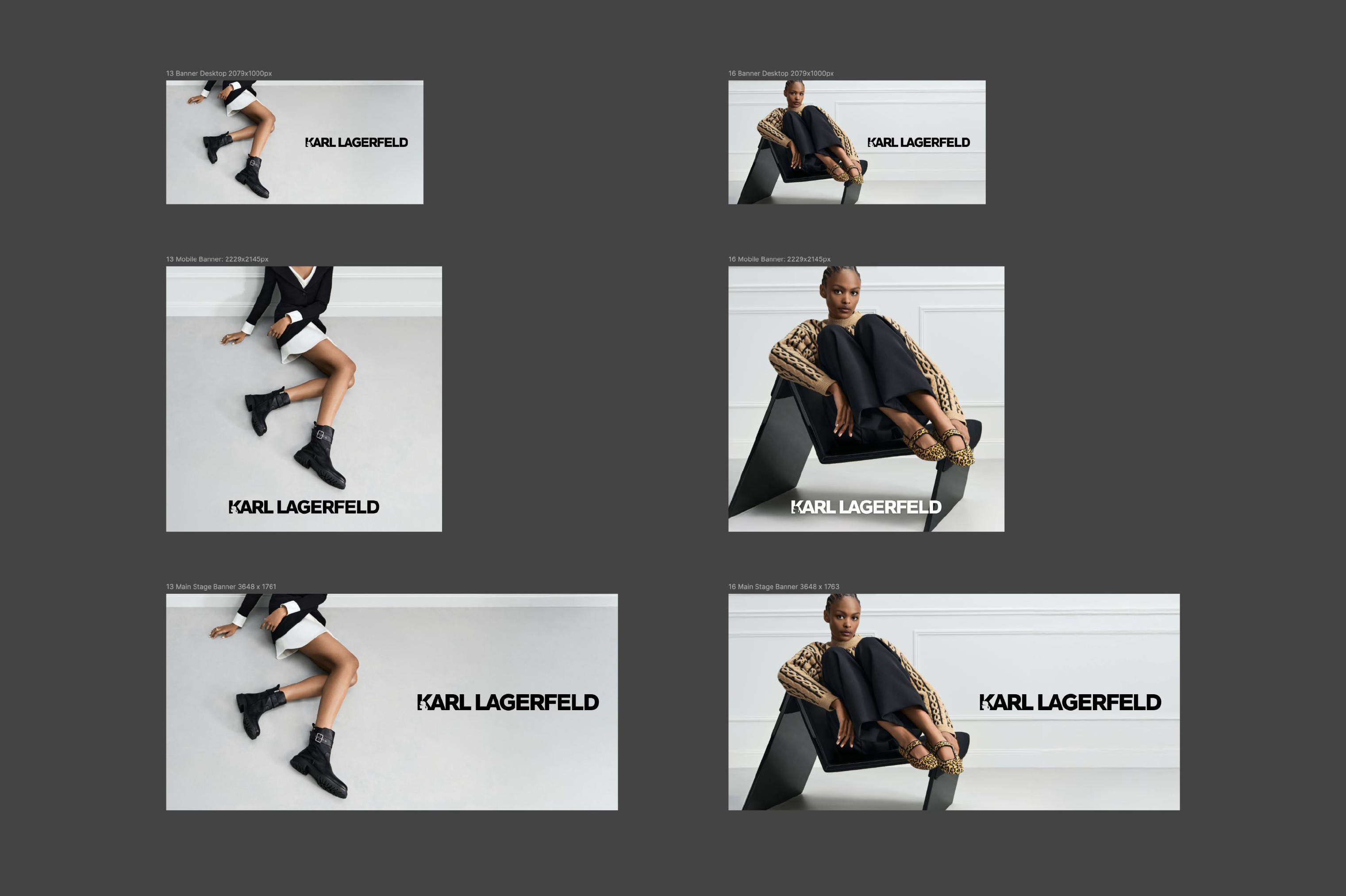 multiple ads for karl lagerfeld in figma at various sizes