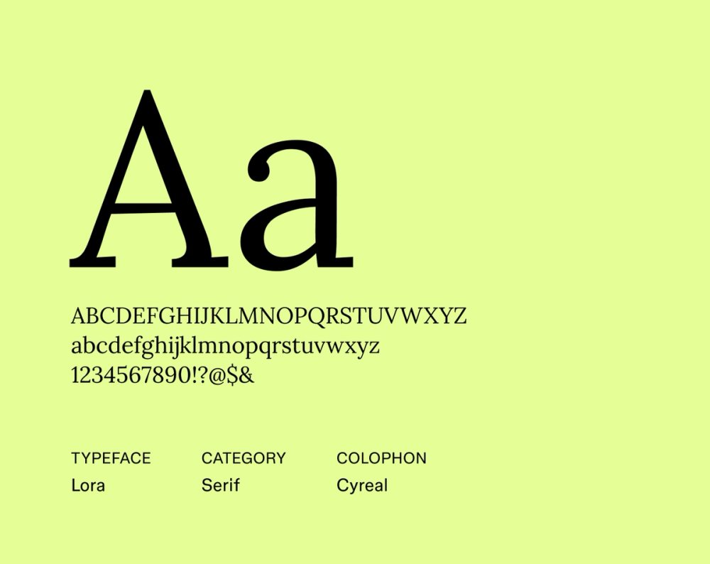 Lora sample showcasing modern, softly calligraphic curves with moderate contrast and warm serifs.