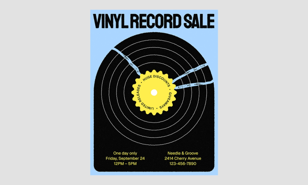 Retro record sale business free flyer template.