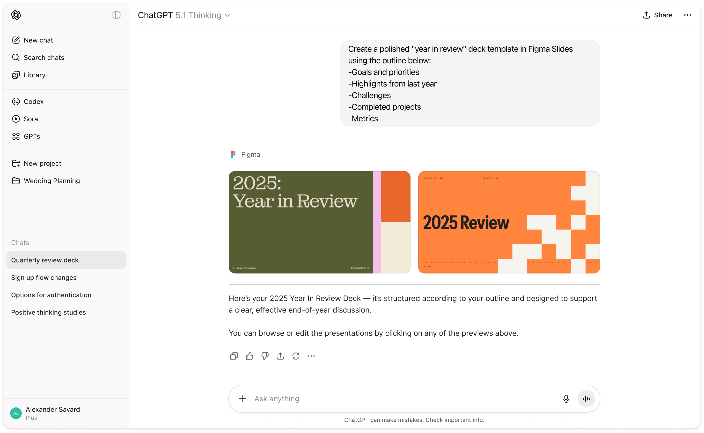 Screenshot of two Figma Slides variations in ChatGPT