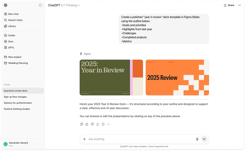 Screenshot of two Figma Slides variations in ChatGPT