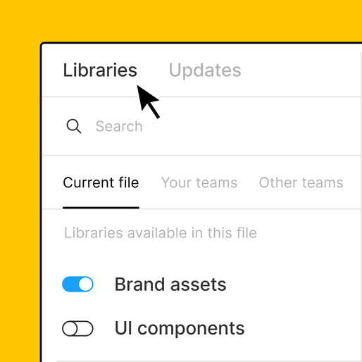 Image of Libraries being selected with brand assets toggled on but UI components toggled off